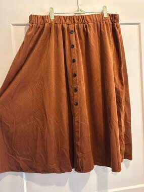 SHEIN Curve 4XL Rust Corduroy Button Front Midi Skirt Elastic Waist Fits 2X